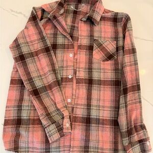 Kids Plaid Button-Down Shirt in Pink and Brown